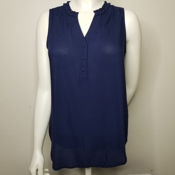 Boden Sleeveless Ruffled Neck Top Blouse Navy Blue Womens Size US 6 - Picture 2 of 13